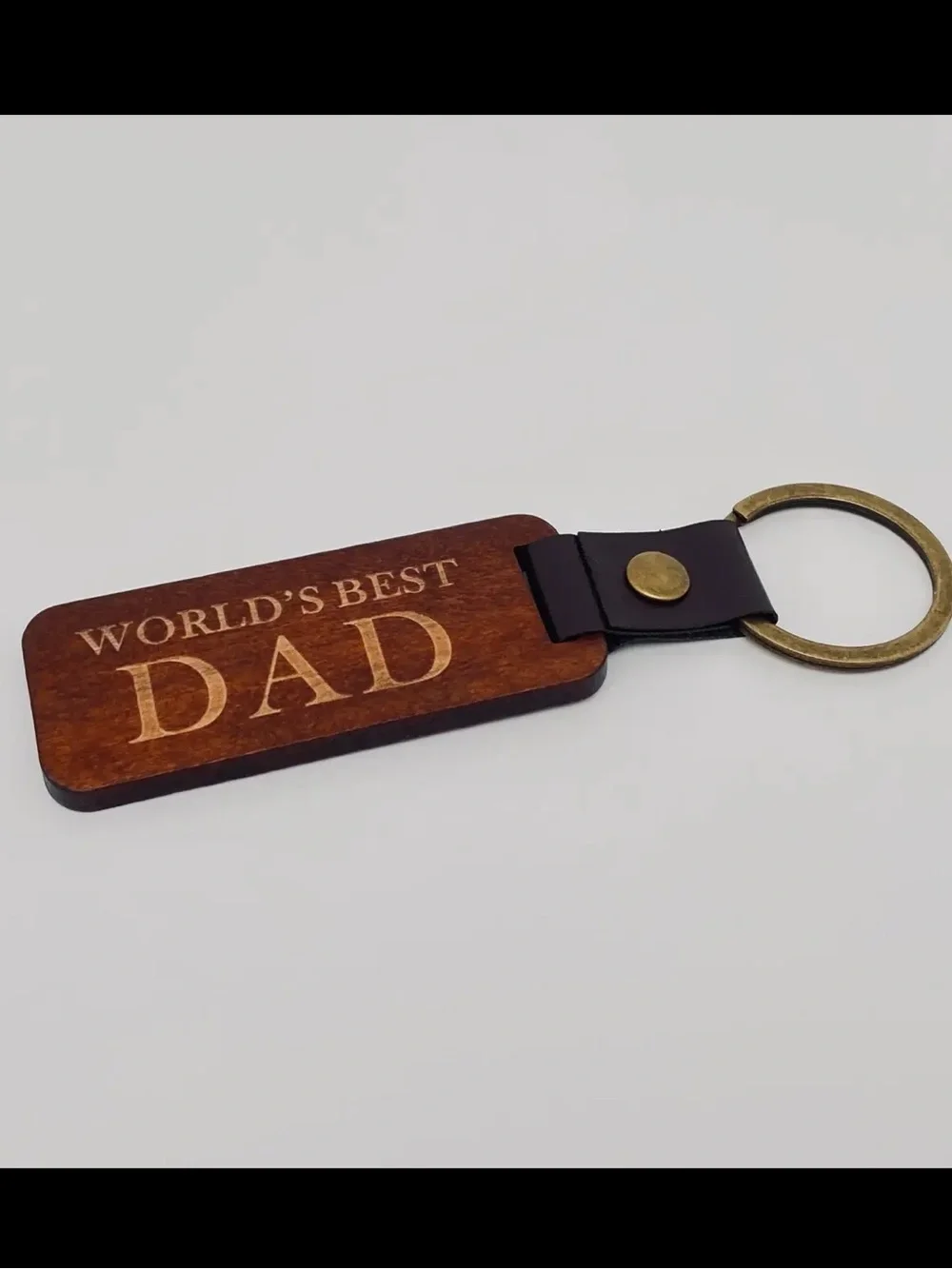 World's Best Dad Wooden Keychain with Brown Leather Accent 4.3 inches NIP